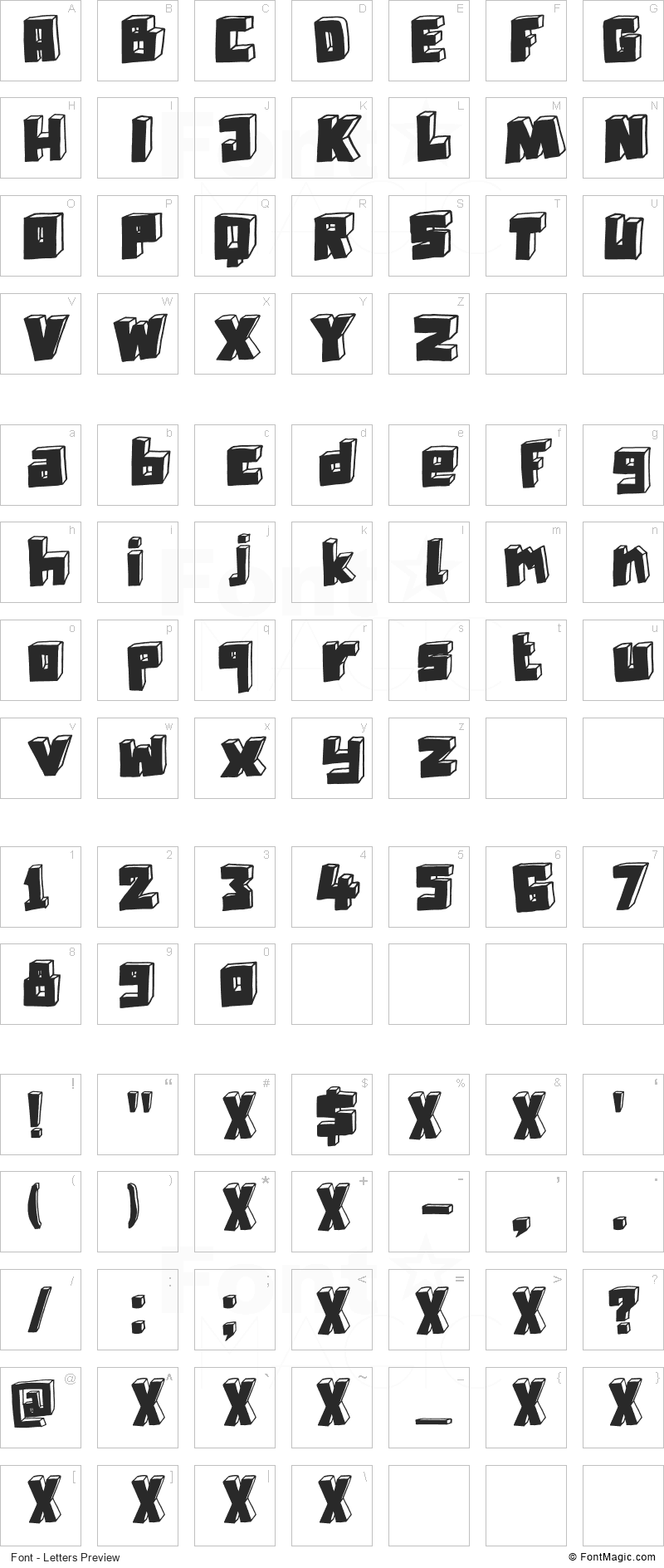 DK Technojunk Font - All Latters Preview Chart